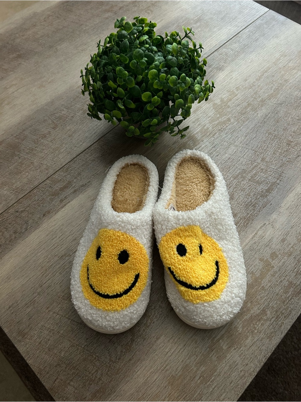 Cozy White Smiley Slip-On Slippers